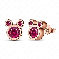 18k Rose Gold Filled 925 Silver Excellent Shape Ruby Mickey Mouse Stud Earrings