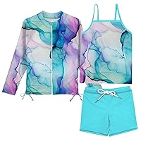 Idgreatim Girls Swimsuit Long Sleeve Rash Guard Bathing Suit 3 Piece Tankini Sets for 5-12 Years Old