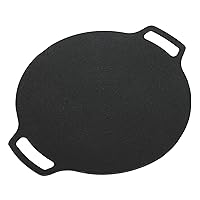 Korean Grill Pan, Double Handle BBQ Griddle, Nonstick Round Griddle Grill Pan Outdoor Stoves Multifunctional Stove Plate for Outdoor Camping Meats Pancakes (33cm)