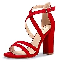 IDIFU Women's Chunky High Heel Sandal Strappy Open Toe Ankle Strap Dress Shoes for Women Bridesmaid Ladies in Wedding Bridal Evening Homecoming Prom