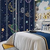 Sun Moon Navy Blue Blackout Curtains Polka Dots Stars Planet Pattern Printed Bedroom Window Drapes for Kids Children 2 Panels Set Bed Living Room Night Sky Curtain 42x63 inches