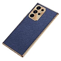 ZIFENGXUAN-Case for Samsung Galaxy S24ultra/S24plus/S24, Luxury PU Leather Full Lens Protection Slim Phone Cover with Plating Edge (S24,Blue)
