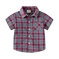 Kids Olive Shirt Kids Toddler Flannel Shirt Jacket Plaid Short Sleeve Lapel Button Down Shacket Baby Boys Girls