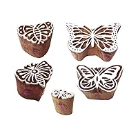 Trendy Motif Assorted and Butterfly Block Print Wood Stamps (Set of 5)