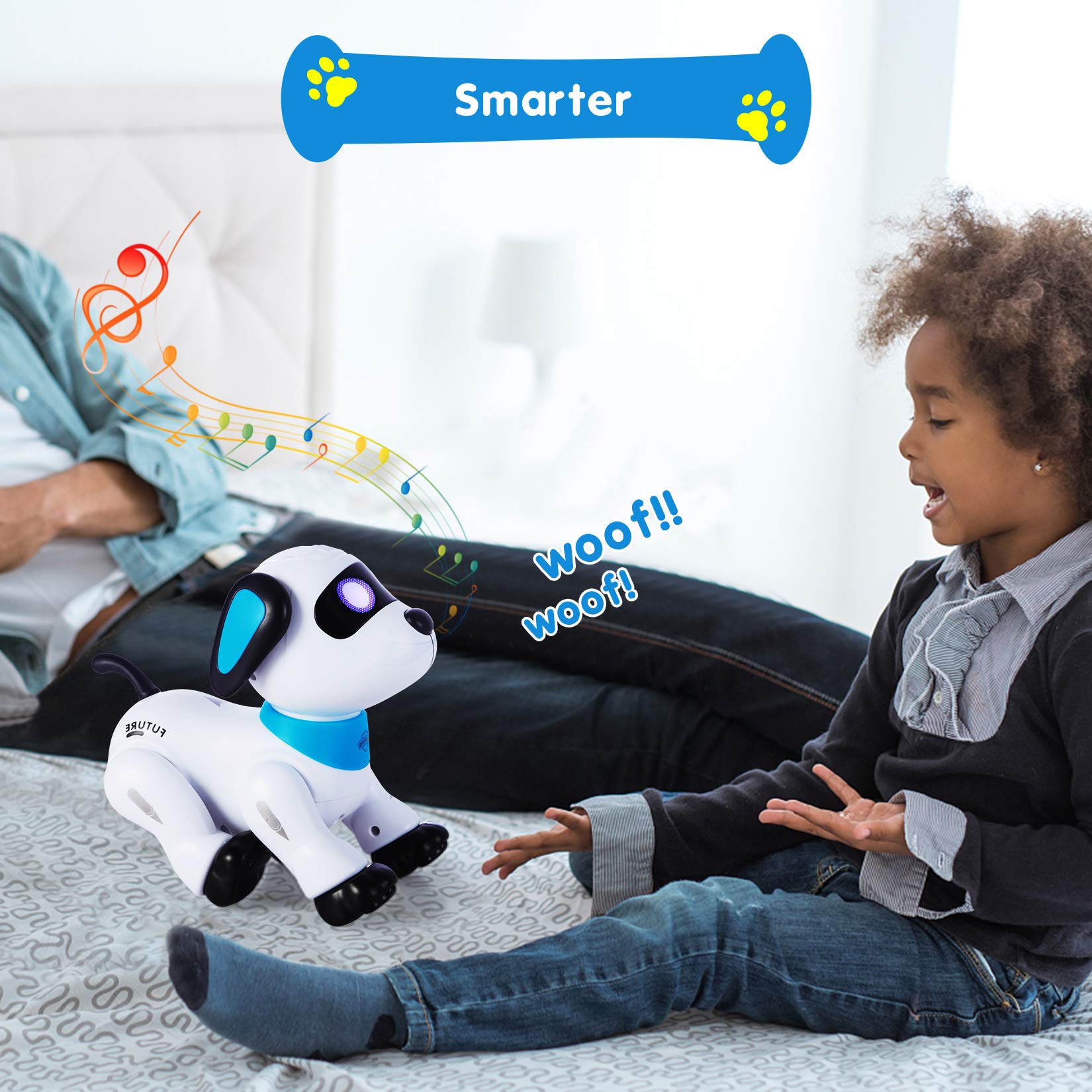 LUOYIMAN Remote Control Robot Dog Toy, Programmable Interactive & Smart Dancing Robots for Kids 5 and up, RC Stunt Toy Dog with Sound LED Eyes, Electronic Pets Toys Robotic Dogs for Kids Gifts Blue