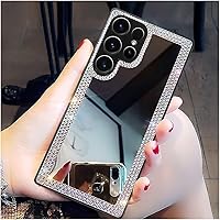 Cavdycidy for Samsung Galaxy S24 Ultra Mirror Case for Women with Bling Rhinestone, Stick on Mirror for Phone Case,Luxury Shiny Crystal Protective Cover for Outdoor Makeup for Girl(Glitter Diamond)