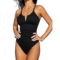 CUPSHE Women's One Piece Swimsuit Scoop Neck V Wire Bathing Suit Back Cutout O Ring Adjustable Straps