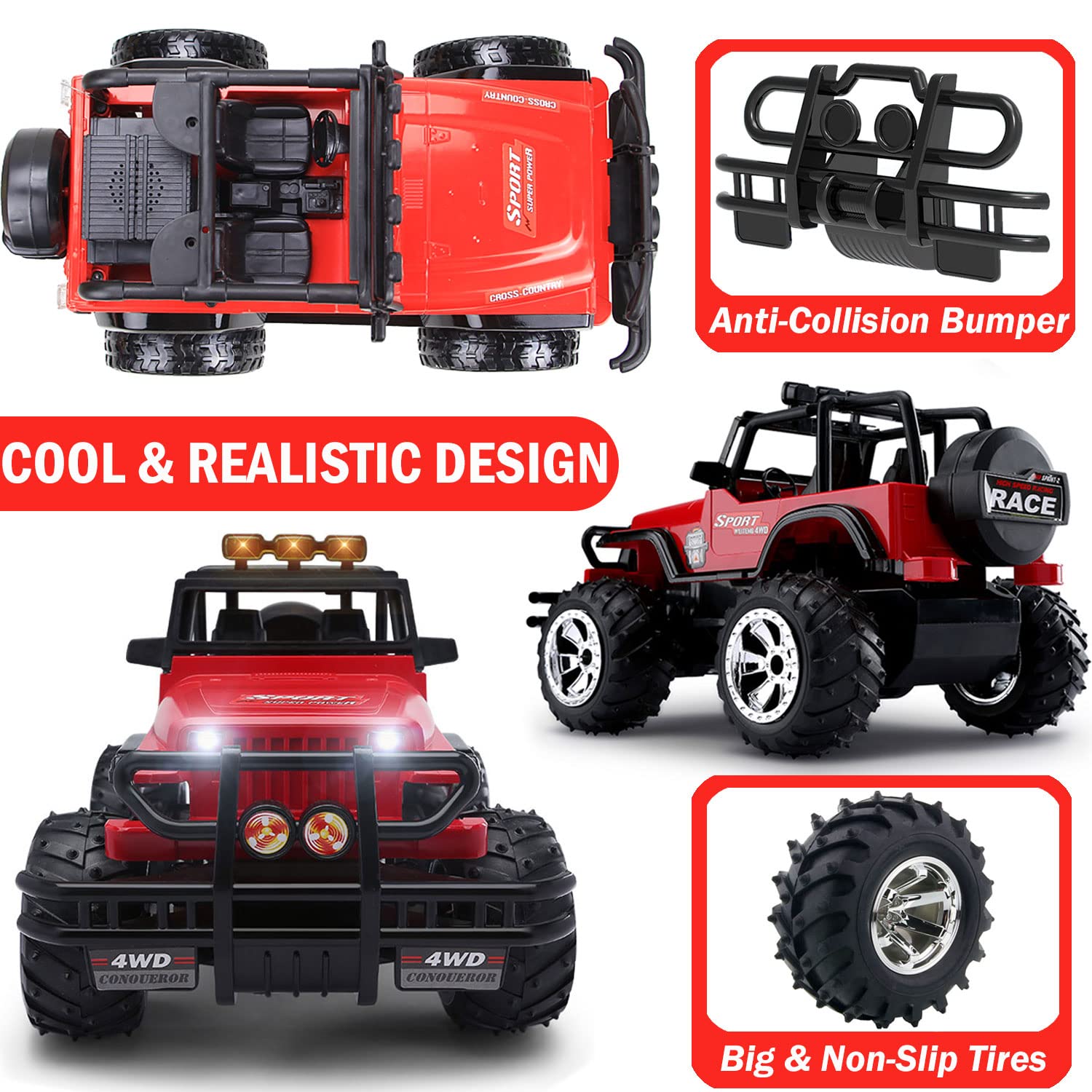 Remote Control Truck RC Car 1: 16 High Speed Fast Racing Rock Cralwer RC Cars 2.4Ghz Remote Control Car RC Monster Vehicle Truck Crawler Off Road for Boys Girls