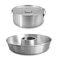 Flan Mold with Lid (8.2 x 3.2in) and Aluminum Ring Cake Pan (11.2 in)