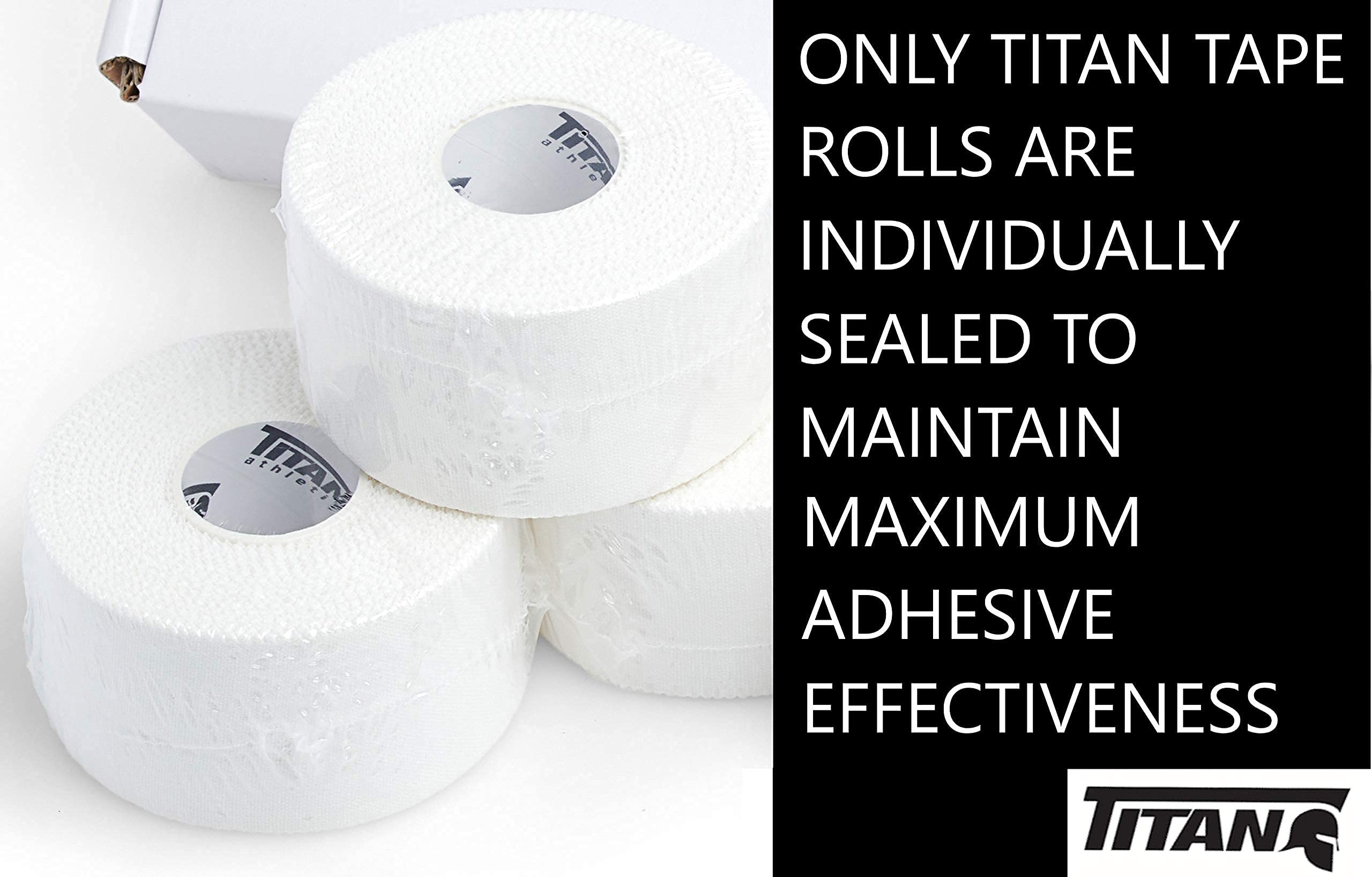 Titan Athletics - 12 Pack of Premium Quality White Athletic Tape/Sports Tape - 1 1/2 Inch x 45 Feet Per Roll - 100 Percent Cotton with Zinc Oxide - Easy Tear Zig Zag Design and No Sticky Residue