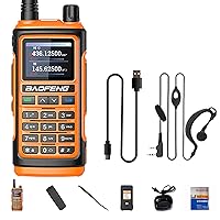 BAOFENG UV-17 5W Ham Radio Tri-Band UV&Amateur USB-C Charger 999 Channels FM Two Way Radio Long Range 1800mAh Enlarge Battery IP54 LCD for Adult Orange with Type-c and Headset
