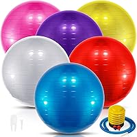 Jexine 6 Pcs Yoga Ball Exercise Ball PVC Stability Balance Yoga Ball Chair Quick Pump for Physical Workout Pregnancy Home Office Gym Equipment