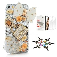 STENES Bling Case Compatible with iPhone 7 Plus/iPhone 8 Plus - Stylish - 3D Handmade [Sparkle Series] Polka Dot Bows Bag Rose Flowers Design Cover with Screen Protector [2 Pack] - Champagne