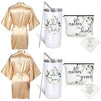 8 Pack Mother of the Bride and Groom Gifts White Women's Satin Robe 20 oz Mug Tumblers Cup Wedding Gifts Mother of Bride and Groom Makeup Bag Mom Cosmetic Bag Handkerchief for Mom Gifts