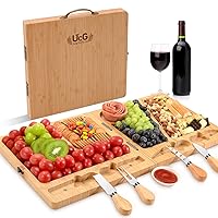 Charcuterie Boards Bamboo Cheese Platter - Unique Folding Sturdy Cheese Tray and Knife Set Easy to Storage Serving Board for Kitchen Travel Picnic Housewarming Wedding Gift UTCG U1