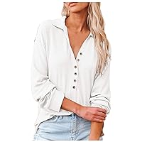 RMXEi Women's V-Neck Long Sleeve Pullover Lapel Sweatshirt Buttons Sweater Blouse