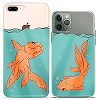 Matching Couple Cases Compatible for iPhone 15 14 13 12 11 Pro Max Mini Xs 6s 8 Plus 7 Xr 10 SE 5 Cute Yin Yang Japanese Design Clear Cover Golden Fish Koi Flexible Print Slim fit Water Sweet