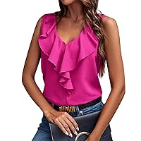 Women's Tank Tops, Fashion V Neck Solid Color Ruffle Fresh Sweet Sleeveless Top Trendy for Women 2024, S, XL