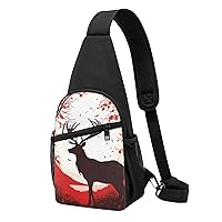 Sling Bag Crossbody for Women Fanny Pack Red Elk Chest Bag Daypack for Hiking Travel Waist Bag