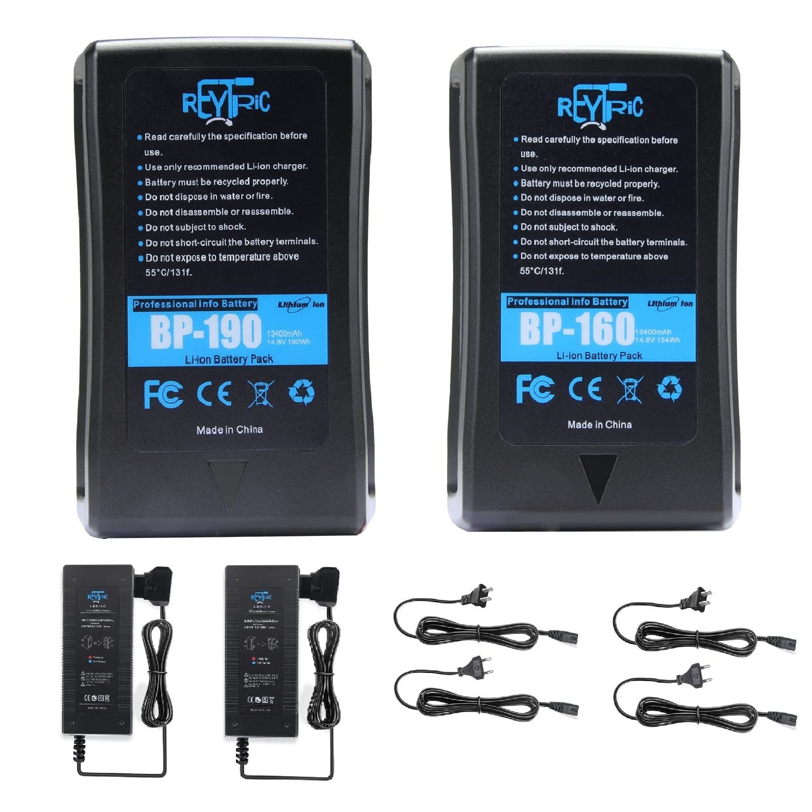 REYTRIC 190Wh and 154Wh V Mount/V-Lock Battery Series with Two D-Tap Charger 13400mAh and 10400mAh