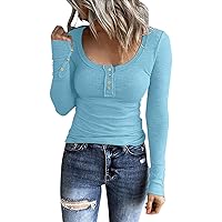 Womens Ribbed Knit Trendy Tops Skimpy Cute Slimming Blouse for Evening Wear Long Sleeve Basic Casual Tunic Henley Y2K