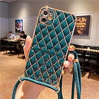Cord Chain Necklace Lanyard Shockproof Case for iPhone 11 12 XS Pro Max XR 8 7 Plus Silicone Soft with Strap Phone Back Cover,Black Green,iPhone 11 Pro