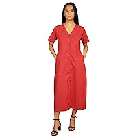 Women Premium Cotton Red Midi Dress