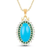 6Ct Oval Shape Blue Turquoise & Green Emerald Halo Pendant 18