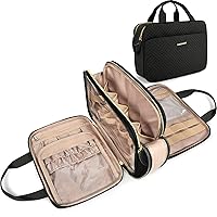 BAGSMART Toiletry Bag for Women, Large Toiletry Bag Water-resistant Makeup Cosmetic Organizer Bag Door Room Essentials for Accessories, Shampoo, Full Sized Container, Toiletries (Medium, Black)