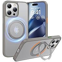 TORRAS Clear & Grey 360 Rotatable Magnetic Stand Case for iPhone 15 Pro