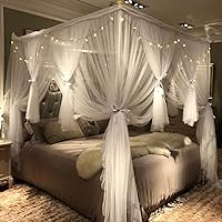 Joyreap 4 Corners Post Canopy Bed Curtain for Girls & Adults - Royal Luxurious Cozy Drape Netting - Cute Princess Bedroom Decoration Accessories (White, 47