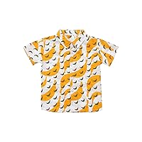 Hawaiian Shirt for Baby Toddler Boys Short Sleeve Button-up Floral Print Lapel Aloha T-Shirt Yellow&White 18-24 Months