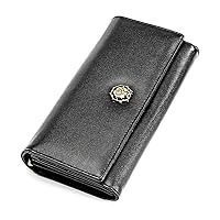 Genuine Leather Women Long Purse Female Clutches Money Wallets Handbag Handy Passport walet for Cell Phone Card Holder (Black)