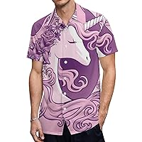 Pink Unicorn Sleep Hawaiian Shirt for Men Short Sleeve Button Down Summer Tee Shirts Tops