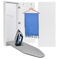Ivation Wall-Mounted Ironing Board Cabinet, Foldable Ironing Storage Station for Home, Apartment , Easy-Release Lever, Garment Hooks, White