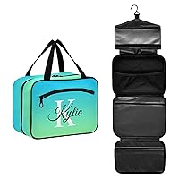 Blue Gradient Personalized Toiletry Bag for Women Men Travel Makeup Bag Organizer with Hanging Hook Cosmetic Bags Hanging Toiletry Bag Travel Bag for Toiletries Full Sized Container