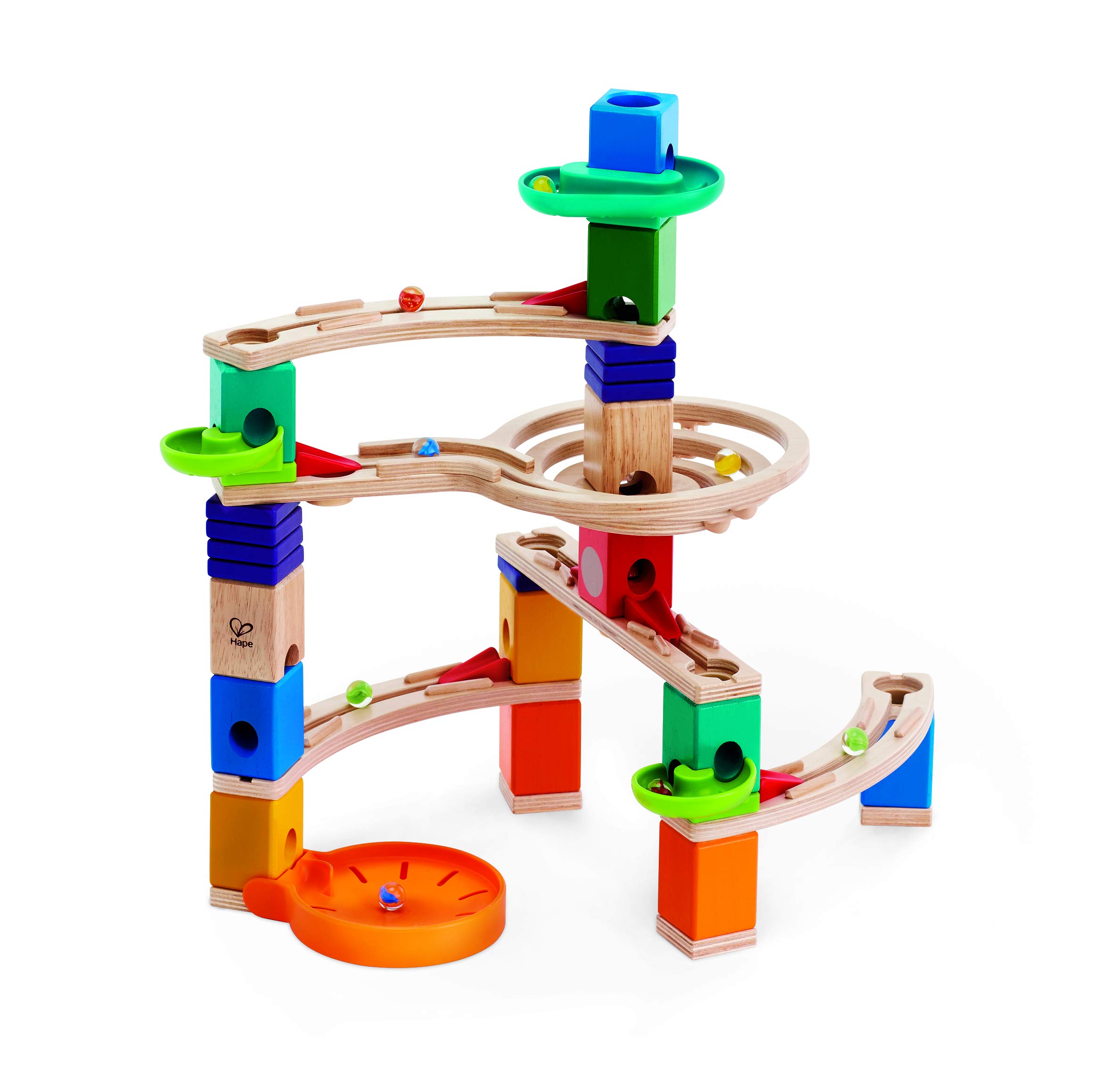 Hape Quadrilla Cliffhanger Wooden Marble Run Blocks | Marble Maze Run Set, Early Educational STEM Development Building Toys For Kids, Multicolor, Model:E6020