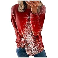 Women's Sweatshirt Round Neck Tops Cotton Casual Fashion Christmas Print Long Sleeve O-Pullover Top Blouse, S-3XL