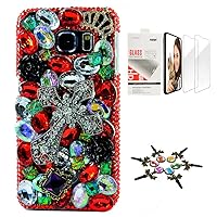 STENES Sparkle Case Compatible with Samsung Galaxy J7 (2018) - Stylish - 3D Handmade Bling Big Cross Crown Rose Flowers Design Cover Case with Screen Protector [2 Pack] - Red&Black