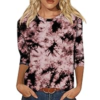 Women's Fashion Summer Spring Casual Shirts Round Neck 3/4 Sleeve Loose Printed Plus Size T-Shirt Ladies Top