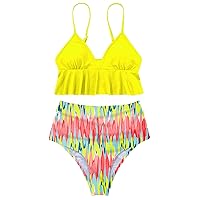 Womens Pregnant Swimsuit Two Pieces Summer Beachwear Ruffle Padded Top with High Waisted Bottoms