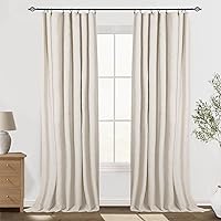 100% Blackout Shield Blackout Curtains for Bedroom 96 inch Length 2 Panels Set, Clip Rings/Rod Pocket Faux Linen Blackout Curtains, Thermal Insulated Curtains for Living Room, Butter Cream, 50Wx96L