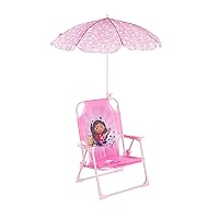 Idea Nuova Kids Outdoor Beach Chair with Umbrella, Gabby's Dollhouse