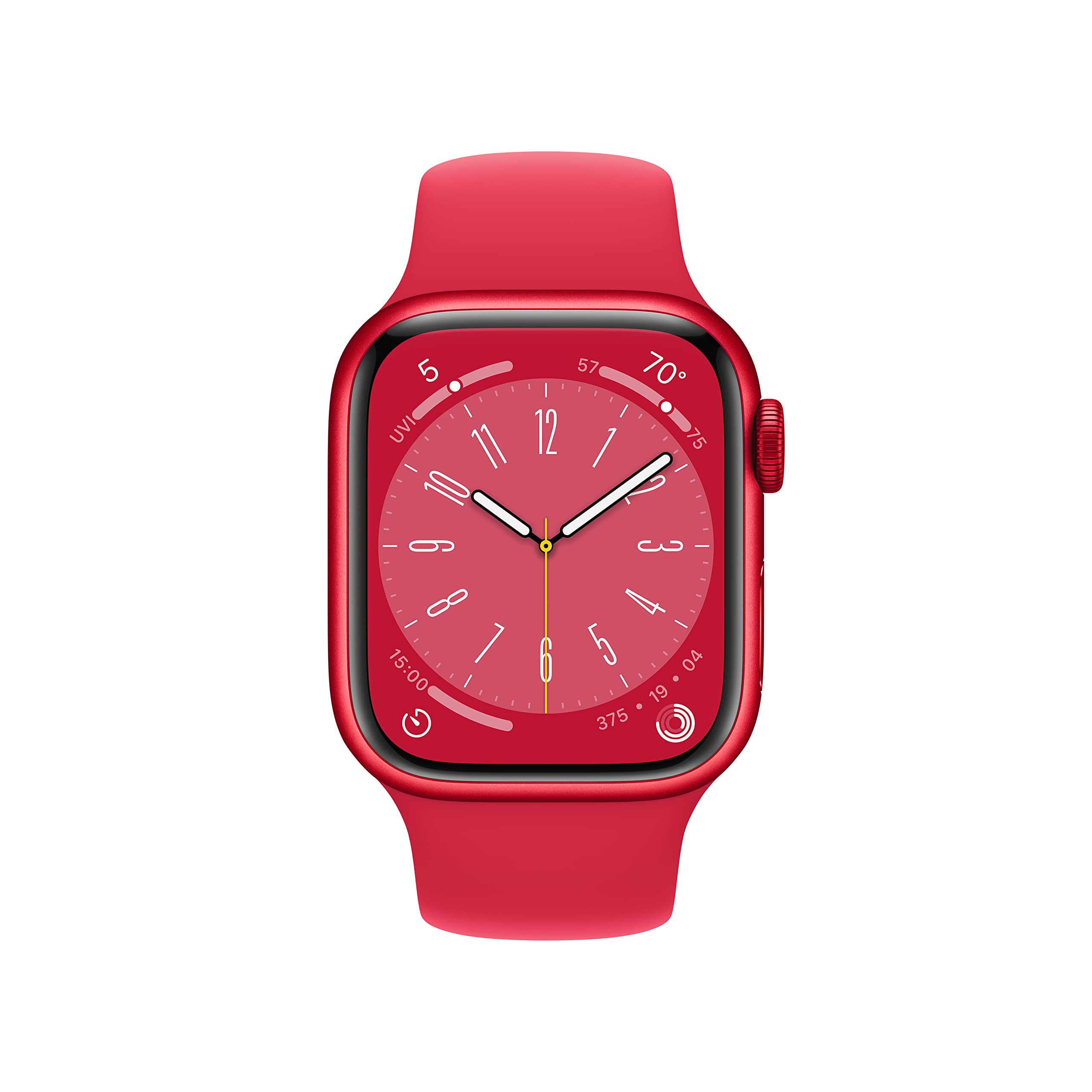 Apple Watch Series 8 [GPS 41mm] Smart Watch w/ (Product) RED Aluminum Case with (Product) RED Sport Band - S/M. Fitness Tracker, Blood Oxygen & ECG Apps, Always-On Retina Display, Water Resistant