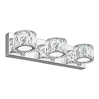 LED Crystal Bathroom Light Fixtures, 3-Light Vanity Lights, Bathroom Vanity Light with Polished Chrome Finish, 6000K Cool White, 4819-3W-LED