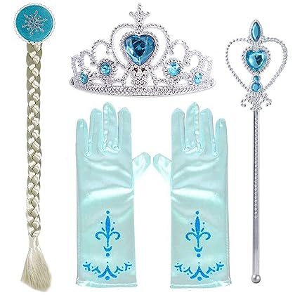 Yosbabe Princess Elsa Dress up Party Accessories Princess Dress up Jewelry Play Toy Set for Girls Party Favors Set - Elsa Crown Tiara Gloves Wig and Wand