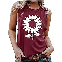 Womens Workout Tank Tops Sleeveless Shirts Summer Casual Crew Neck Sunflower Graphic Tees Cute Floral Printed Blouses