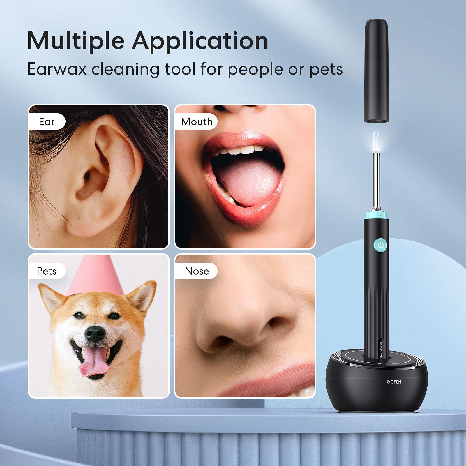 Ear Wax Removal, Ear Cleaner with Camera, Ear Camera with Charging Cable, Ear Wax Removal Tool with 1080P HD, Wireless Otoscope with Light, Ear Wax Removal Kit for iPhone, iPad, Android Phones (Black)