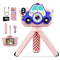 Kids Camera for Girls, Toddler Camera Christmas Birthday Gifts Toys for 3-8 Years Old Girls Boys, 1080P HD Kids Selfie Digital Camera with 32G SD Card -Pink Car