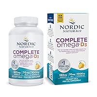 Nordic Naturals Complete Omega-D3, Lemon Flavor - 120 Soft Gels - 565 mg Omega-3 + 70 mg GLA + 1000 IU Vitamin D3 - EPA & DHA - Healthy Skin & Joints, Cognition, Positive Mood - Non-GMO - 60 Servings